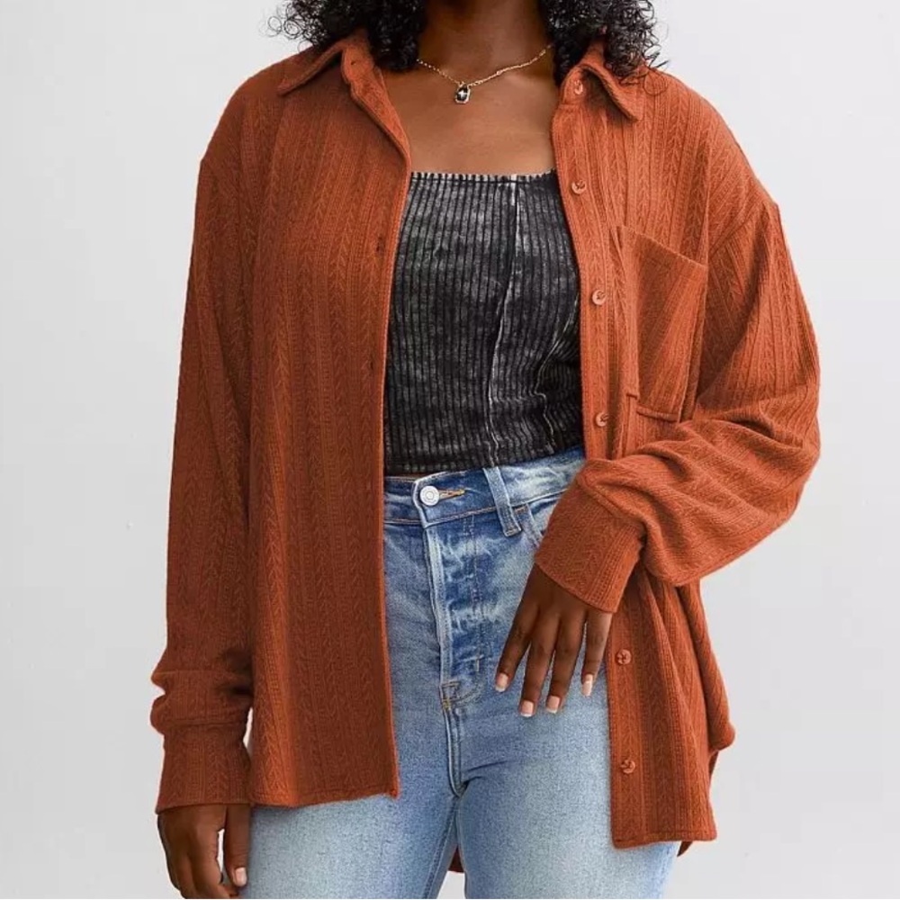 BKE Women’s Burnt Orange Casual Button Down Shirt Rayon Blend